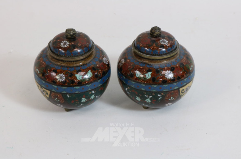 2 kl. Cloisonne-Deckeldosen