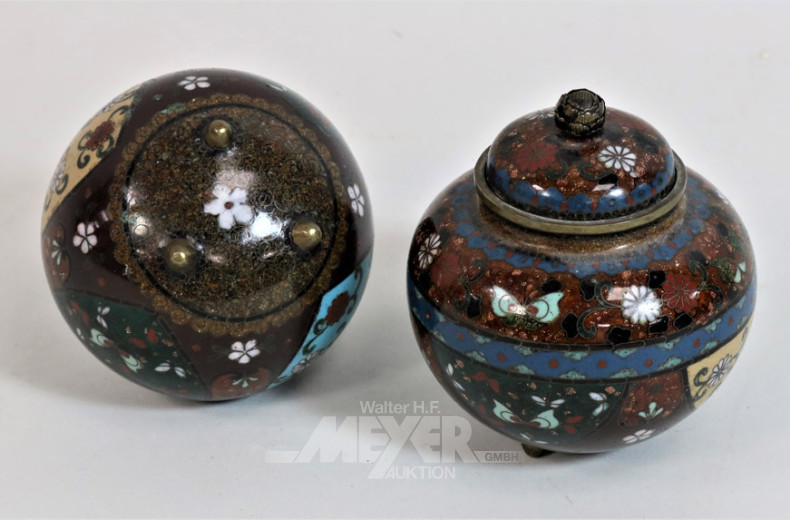 2 kl. Cloisonne-Deckeldosen