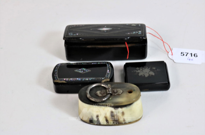 3 kl. Deckeldosen mit Perlmutteinlage,