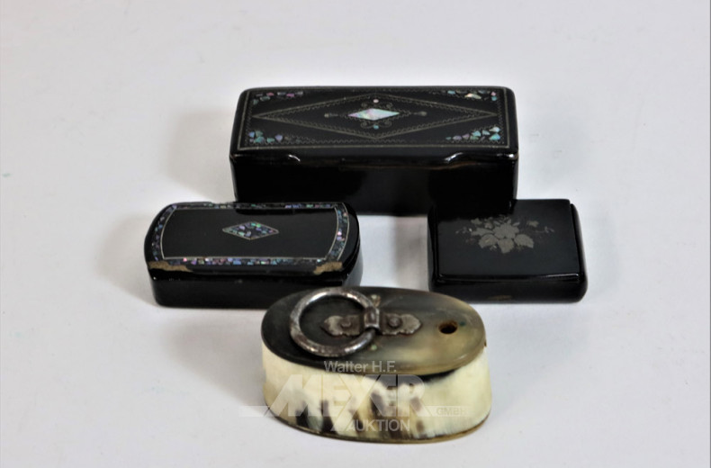 3 kl. Deckeldosen mit Perlmutteinlage,