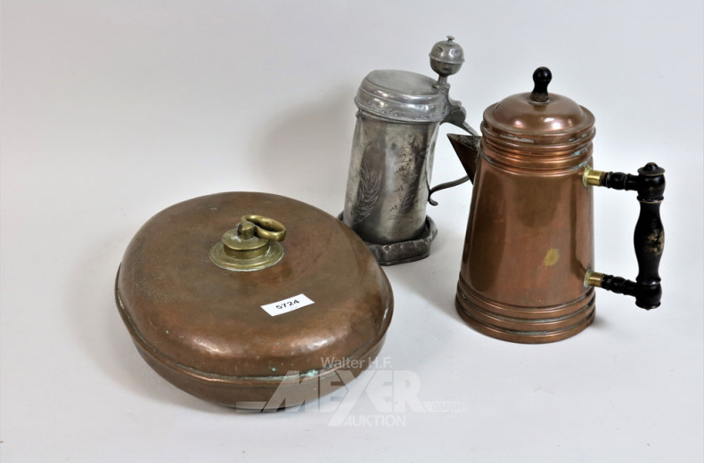 Kanne, 1 Krug, 1 antike Bettwärmflasche,