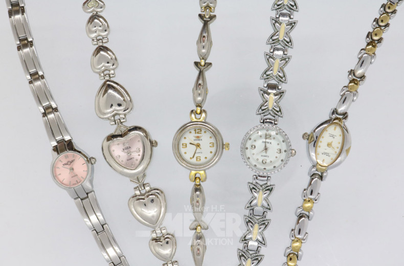 9 Damen-Armbanduhren, 1 Anhängeruhr