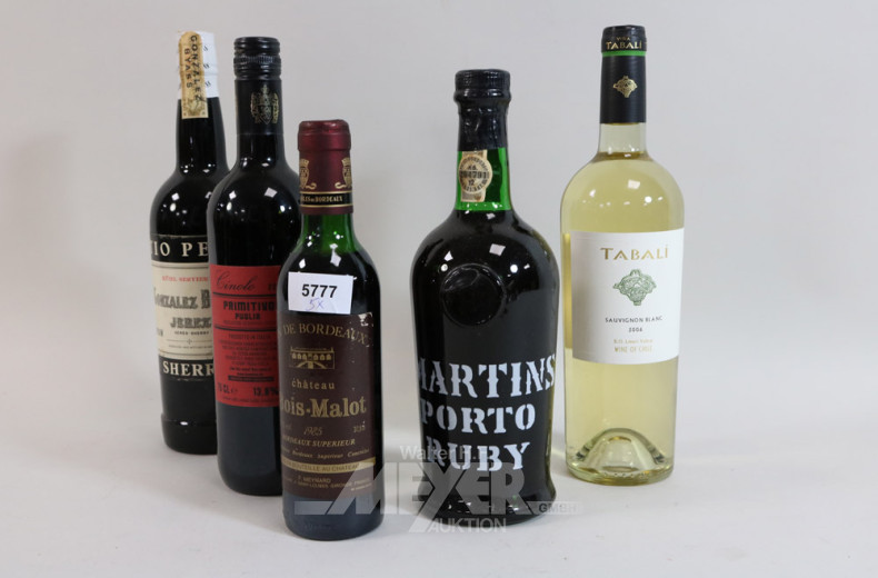 5 Flaschen versch. Alkoholika: