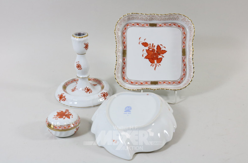 4 Porzellanteile HEREND, ''ind. rot'':