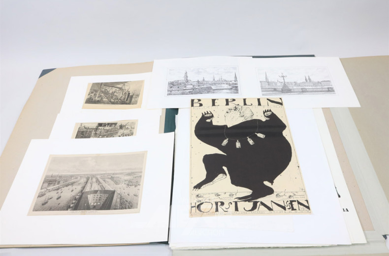 gr. Künstlermappe mit zahlr. Blättern,