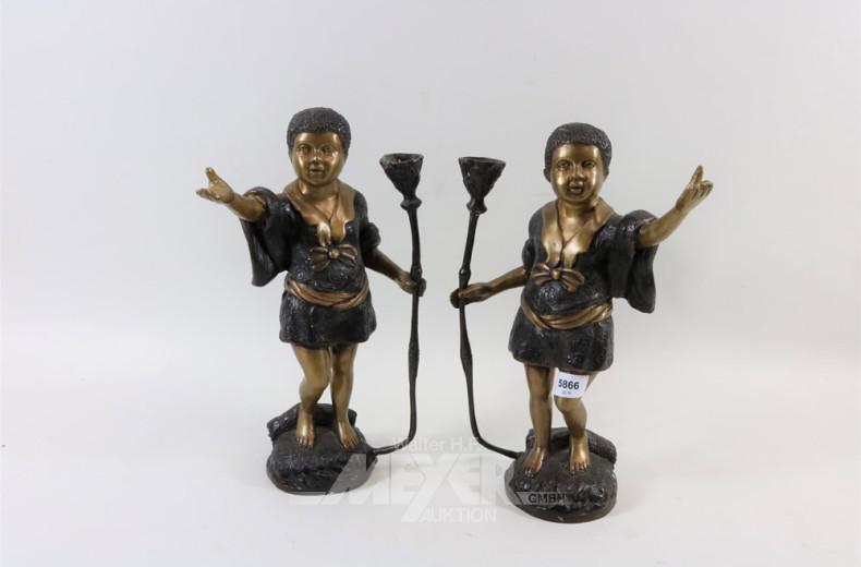 figürl. Leuchterpaar, Bronze