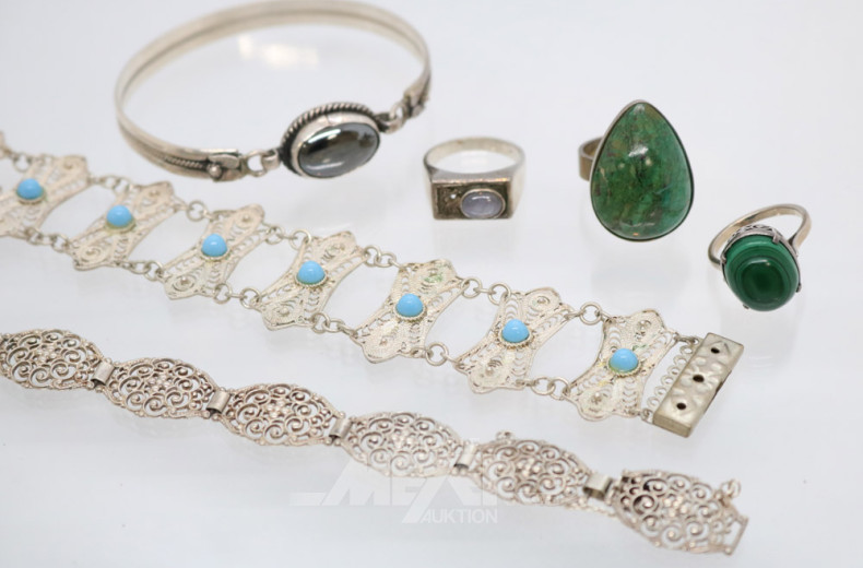 Schmuckkoffer mit Silberschmuck; u.a.