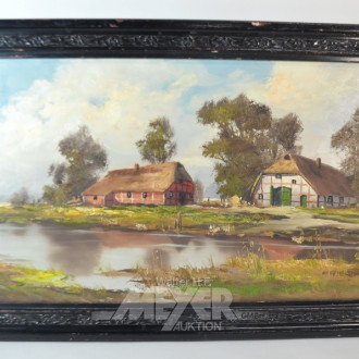 3 Gemälde ''Hafen/Bauernhof/Dorfansicht''