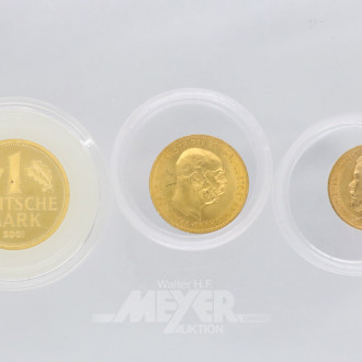 2 Goldmünzen, 1 Münze 1 Euro vergoldet