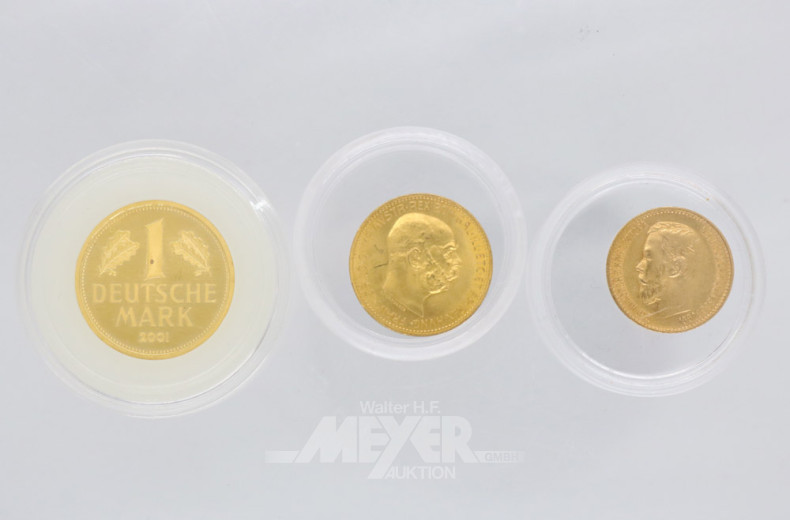 2 Goldmünzen, 1 Münze 1 Euro vergoldet