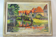 3 Gemälde ''Hafen/Bauernhof/Dorfansicht''