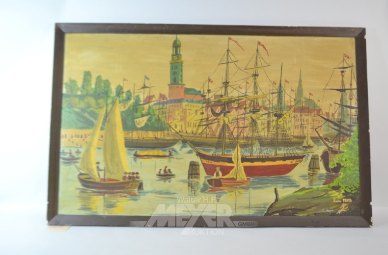 3 Gemälde ''Hafen/Bauernhof/Dorfansicht''