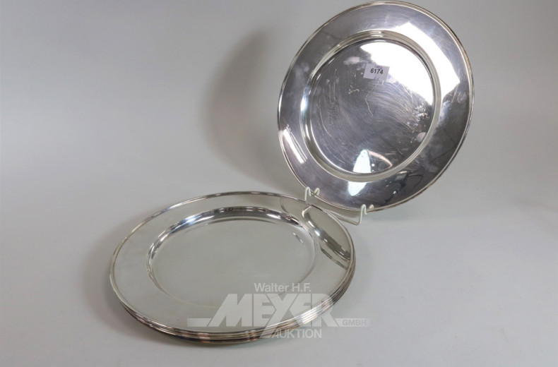 6 Platzteller, 925 Sterlingsilber,