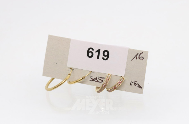 3 Paar Creolen, ca. 5g., 585er GG