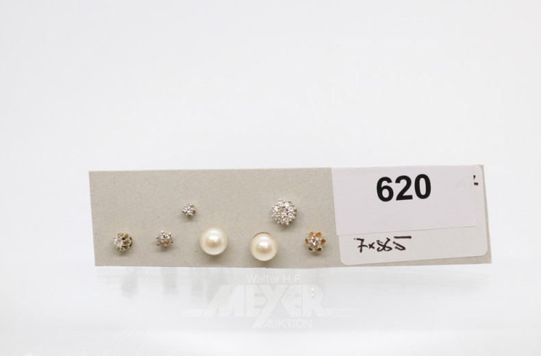 7 Paar Ohrstecker, 585er GG-Montierung