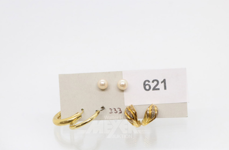 3 Paar Ohrringe, 333er GG