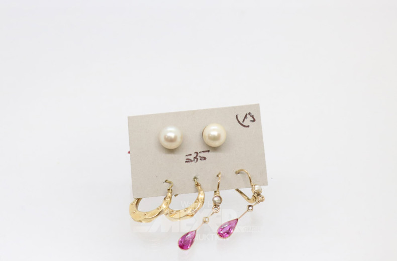 3 Paar Ohrhänger- und Stecker, 585er GG