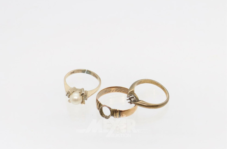 3 Ringfassungen, 585/333er GG, ca. 8 g.