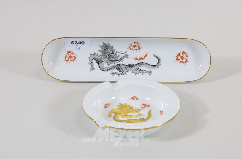 2 Teile Porzellan MEISSEN, Drachendekor: