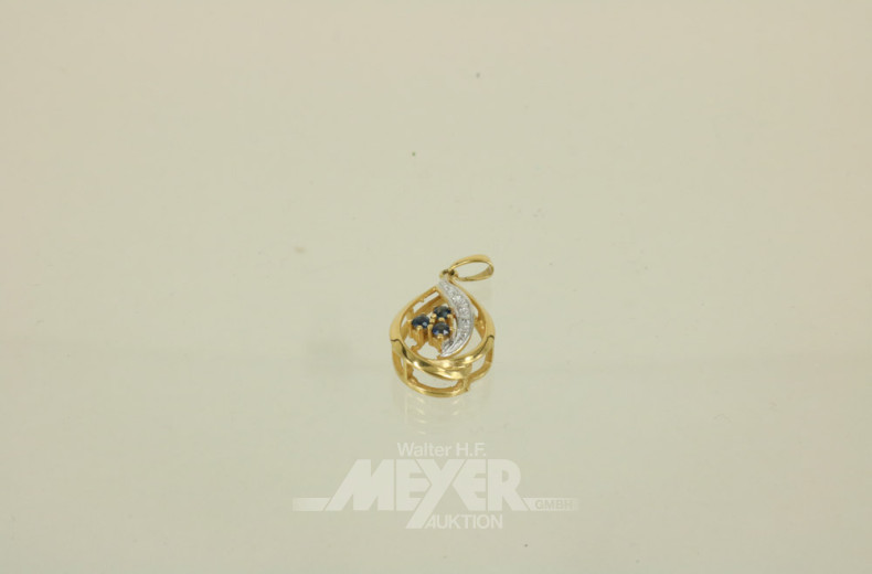 Kettenanhänger, 585er GG mit 3 Saphiren,