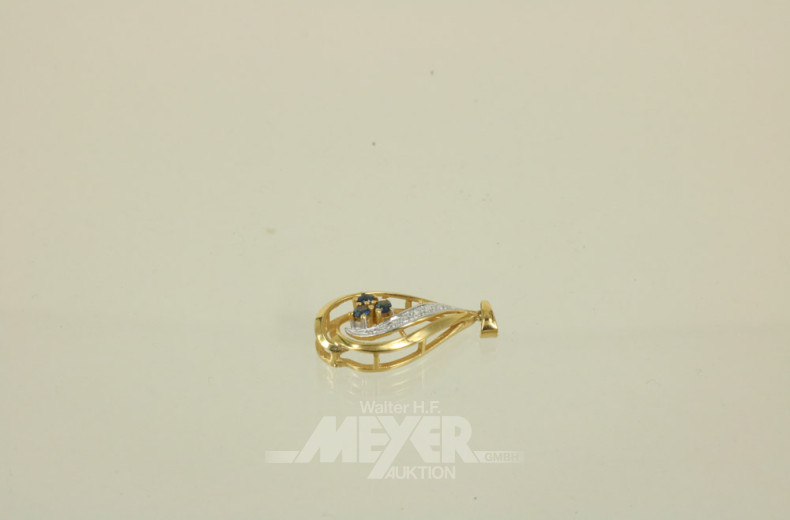 Kettenanhänger, 585er GG mit 3 Saphiren,