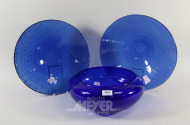 3 div. Glasschalen blau, versch. Grüßen