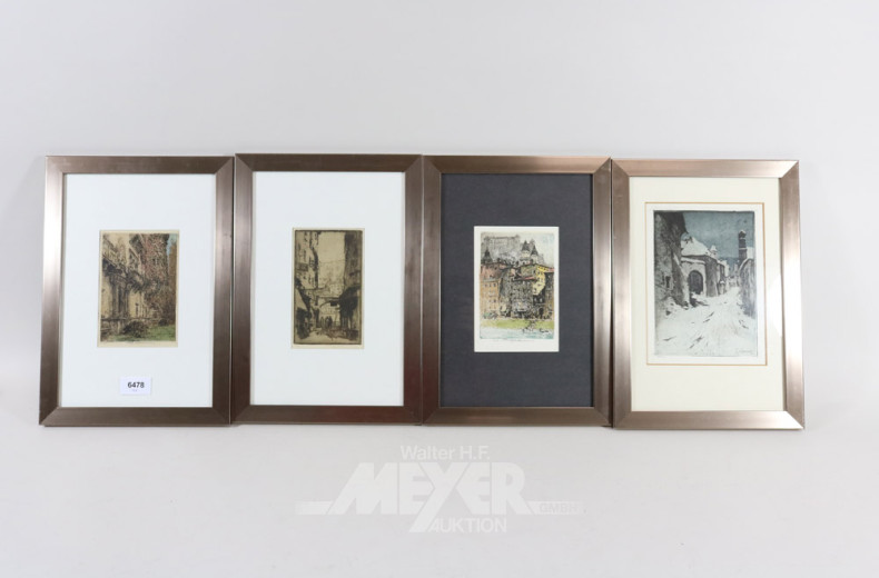 4 Radierungen, u. a. ''Salzburg'',
