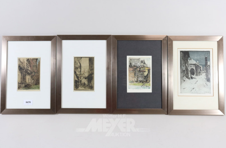 4 Radierungen, u. a. ''Salzburg'',