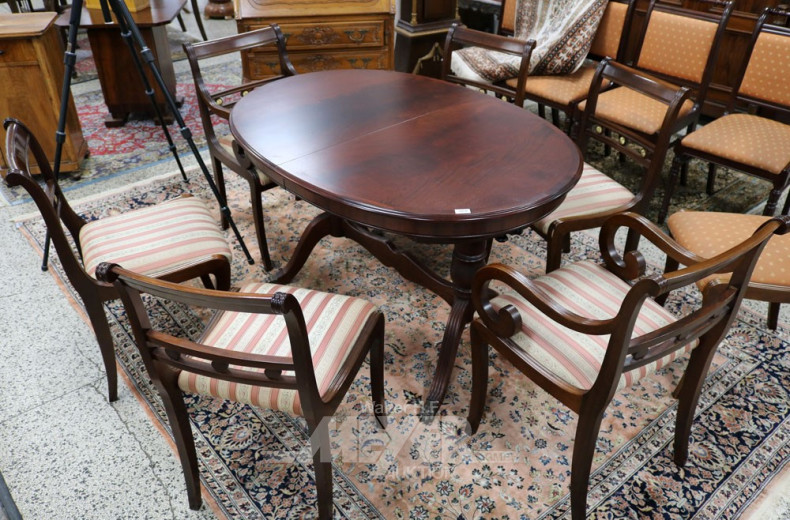 Tischgruppe, Mahagoni, 8-tlg. best. aus: