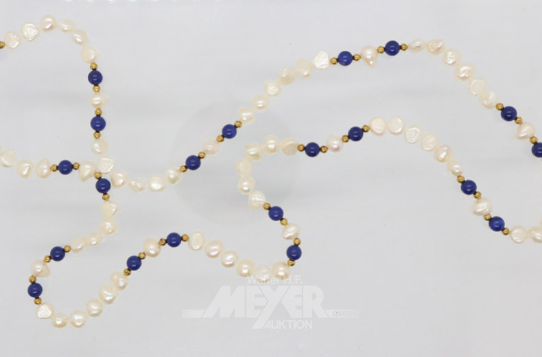 lange Perlenkette mit Lapis-Zwischen-