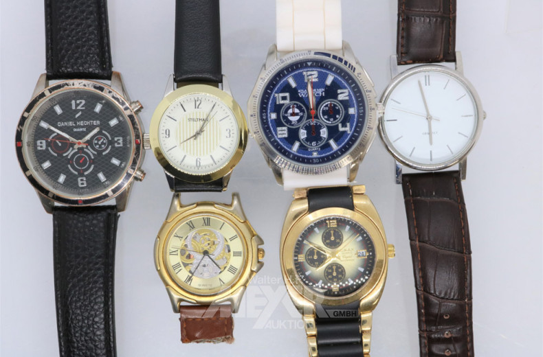 6 Herren-Armbanduhren, u.a. DANIEL HECHTER