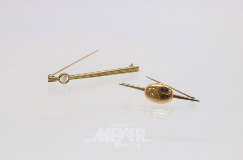 2 Stab-Broschen, 333er GG, ca. 5 g