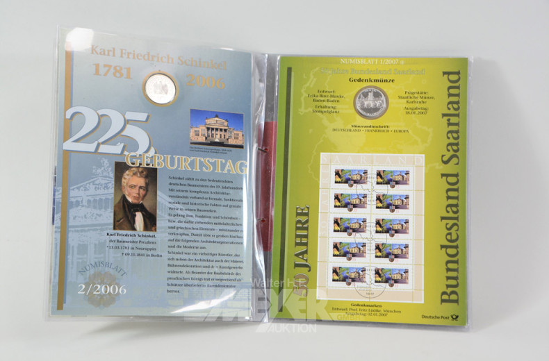 5 Numisblätter, Gedenkmünzen 10 Euro