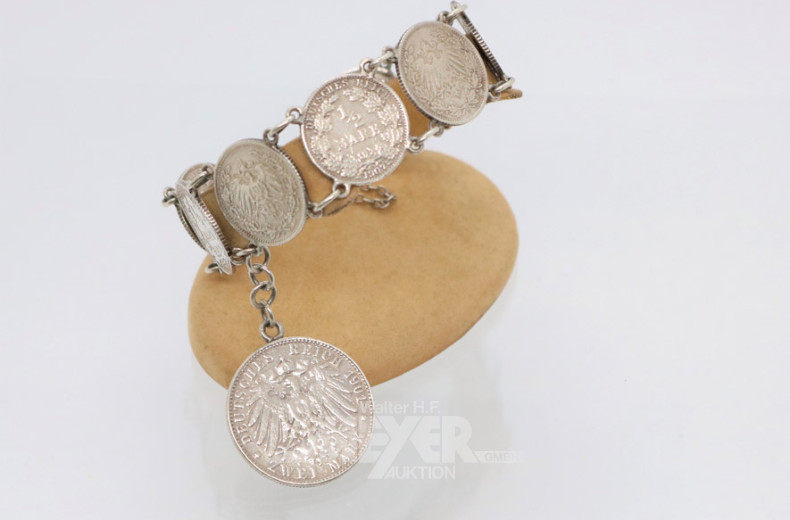 Münzarmband, Silber, ca. 39 g.,