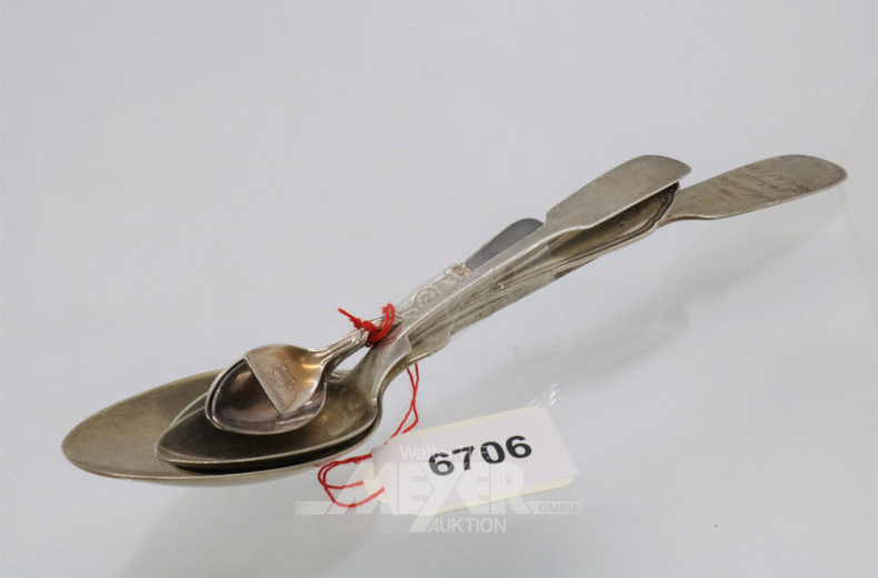 3 Löffel, 800er Silber, 3 kl. Gewürzlöffel