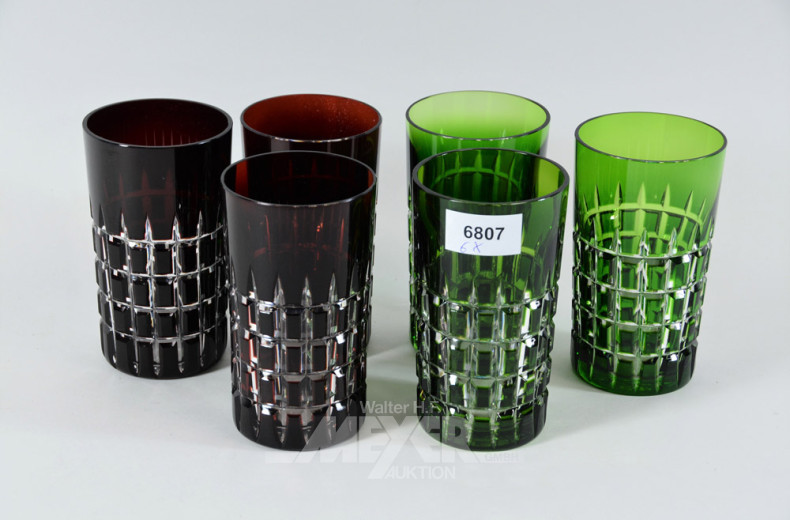 6 Kristallgläser rot / grün