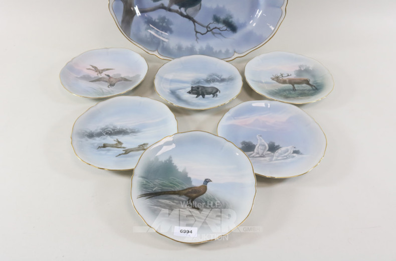 6 Porzellanteller, KAESTNER, ''Wildekor''