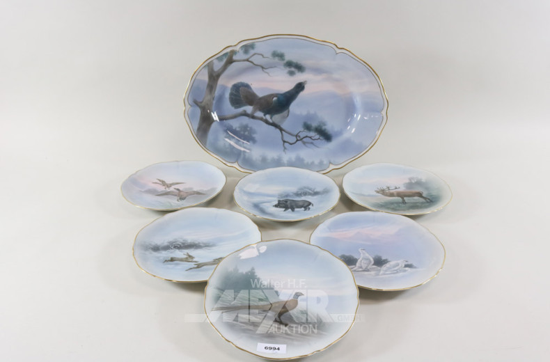 6 Porzellanteller, KAESTNER, ''Wildekor''