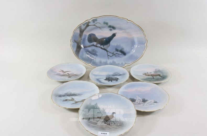 6 Porzellanteller, KAESTNER, ''Wildekor''