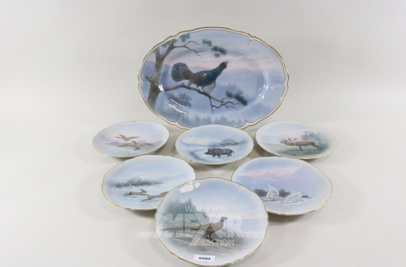 6 Porzellanteller, KAESTNER, ''Wildekor''