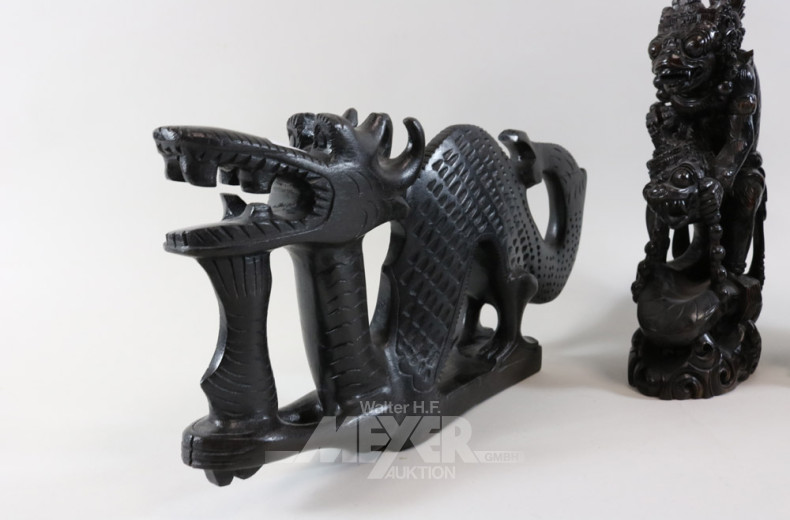 4 asiatische Holzschnitzfiguren