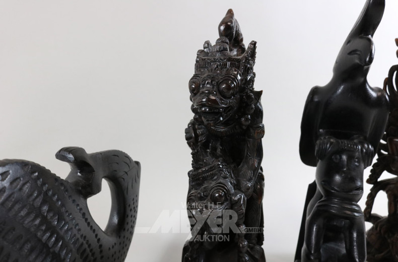 4 asiatische Holzschnitzfiguren