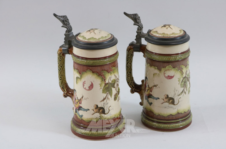 2 Bierkrüge, METTLACH, Keramik