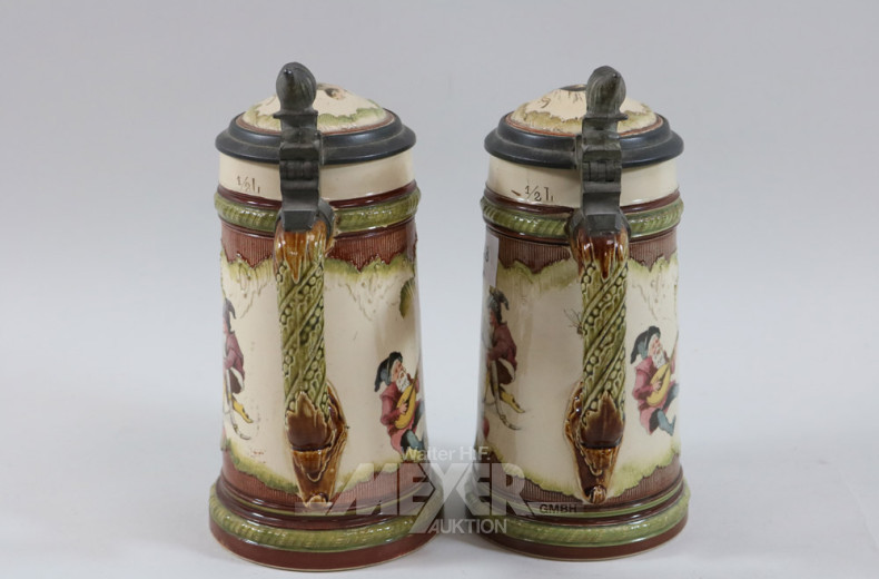 2 Bierkrüge, METTLACH, Keramik