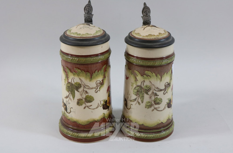 2 Bierkrüge, METTLACH, Keramik