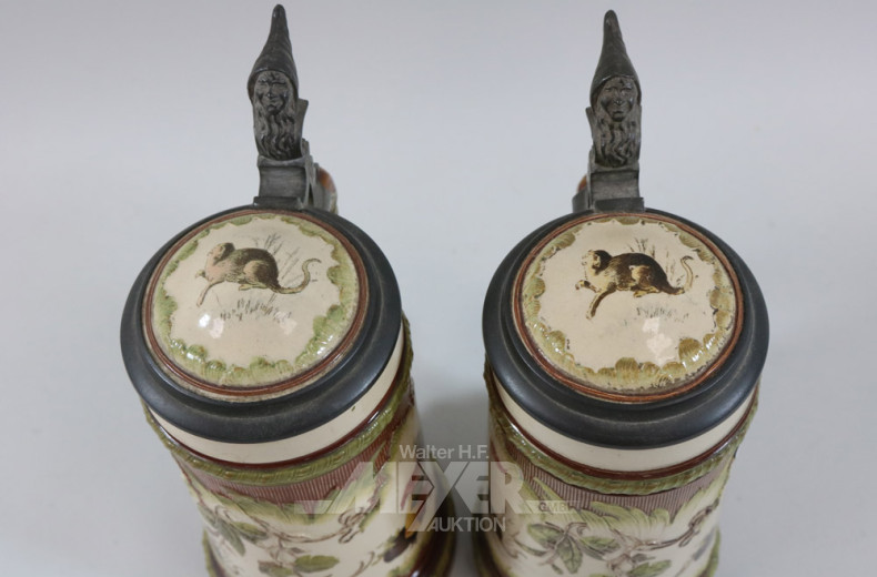 2 Bierkrüge, METTLACH, Keramik