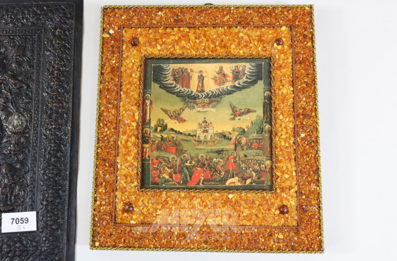 4 Ikonen-Kopien und eine Metallplakette