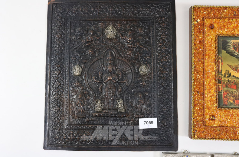 4 Ikonen-Kopien und eine Metallplakette