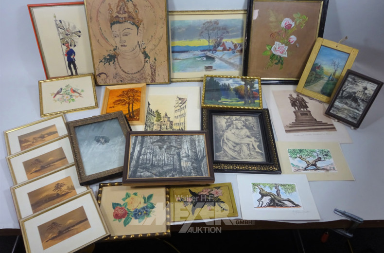 Posten versch. kl. Bilder und Gemälde