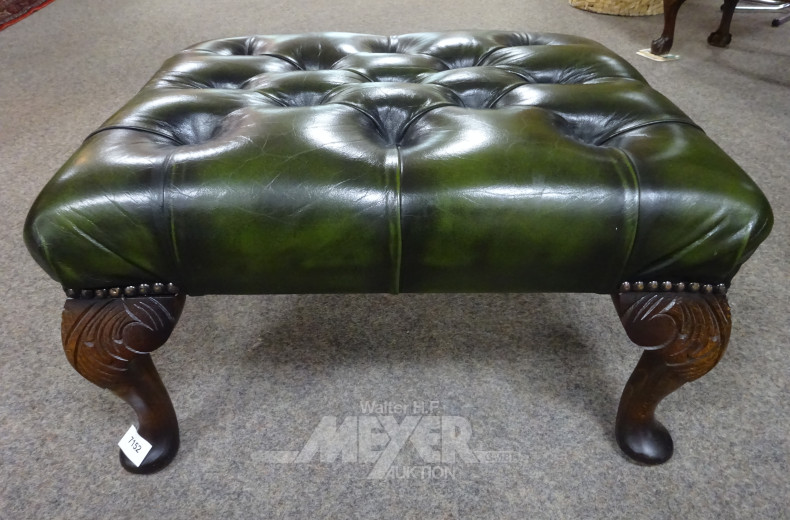 Fußhocker, Mahagoni mit Leder grün